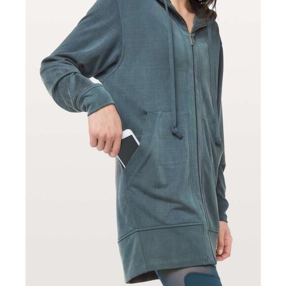 Lululemon Lisse Hoodie Full Zip Womens 4 Gravity Blue Pockets Long Length - Picture 1 of 10